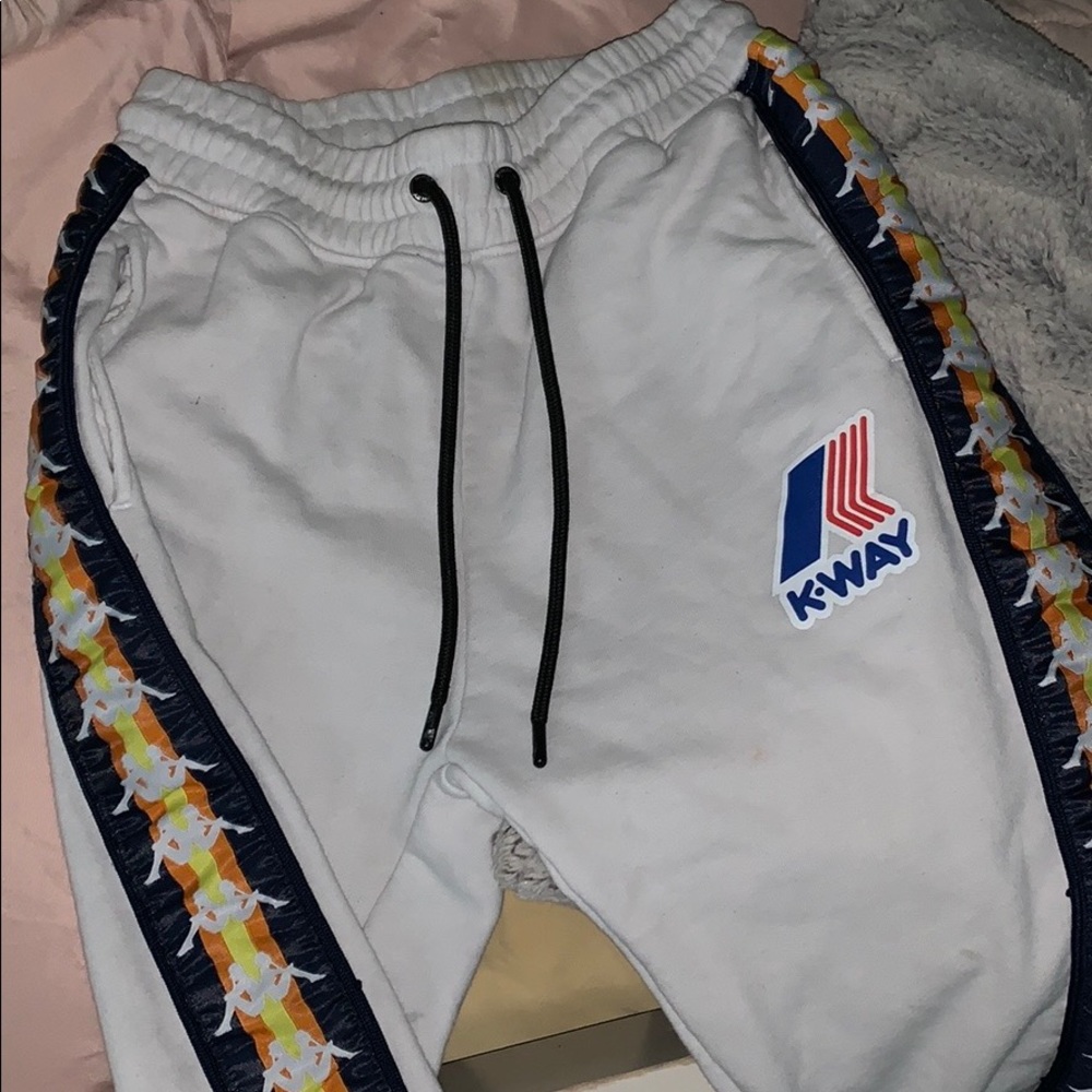 White kappa X K-Way collab joggers